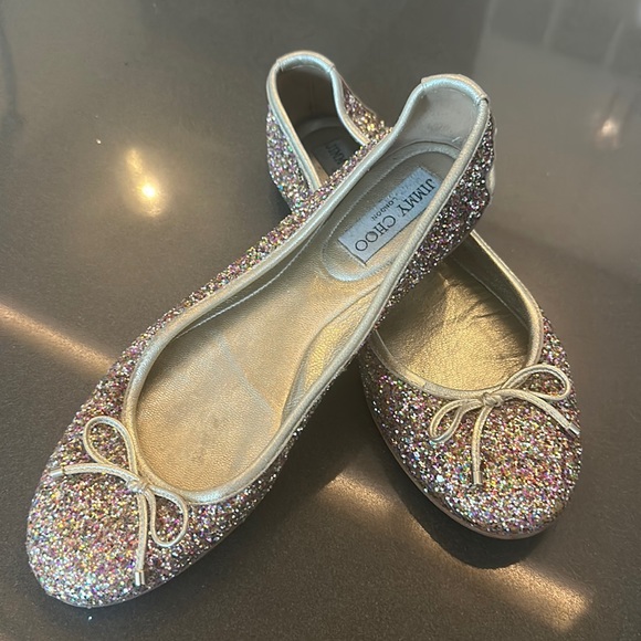 Jimmy Choo Walsh Glittered Leather Ballet Flast - Picture 1 of 7